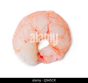 Red roound raw peeled shrimp that was frozen isolated on white Stock Photo