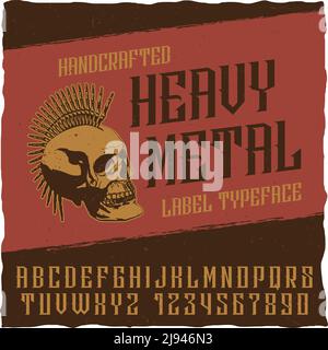 Heavy metal label typeface poster with punk skull vector illustration Stock Vector