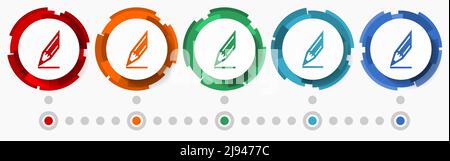 Pencil, draw concept vector icon set, modern design abstract web buttons in 5 color options, infographic template Stock Vector