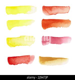 Set of eight watercolor strokes on a white background, vector illustration Stock Vector