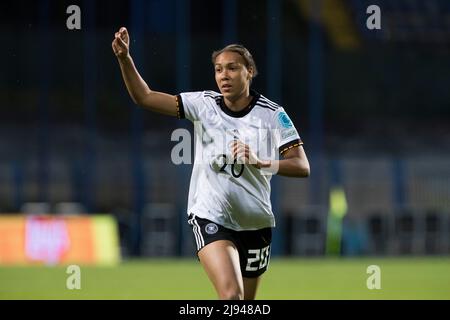 Zenica, Bosnia and Herzegovina, 15th May 2022. Melina Kruger of Germany reacts during the UEFA Women's Under-17 Championship 2022 Final match between Spain U17 and germany U17 at Grbavica Stadium in Sarajevo, Bosnia and Herzegovina. May 15, 2022. Credit: Nikola Krstic/Alamy Stock Photo