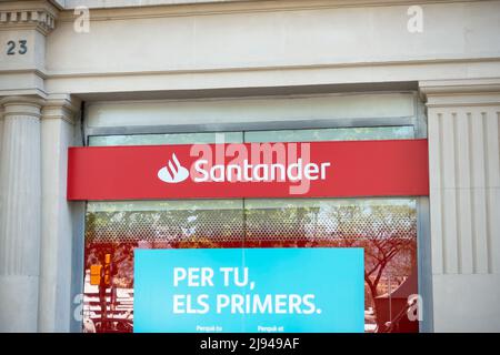 Barcelona, Spain - May 10, 2022. Santander bank. Santander Group is a Spanish banking group. Stock Photo