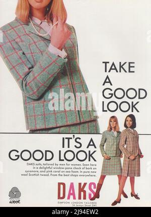 Daks suits tailored by men for women vintage paper advertisement advert 1980s 1970s scottish tweed Stock Photo