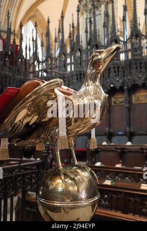 Eagle Lectern in Lincoln Cathedral's stalls St Hugh's Choir, Lincoln, UK Stock Photo