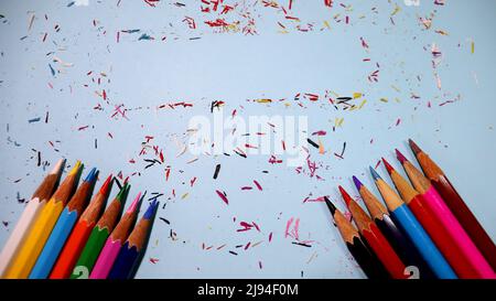 Colourful Pencils isolated on White background with colour pattern,Art work for background Stock Photo