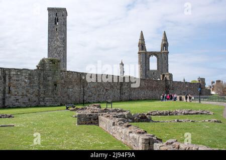 St Andrews Cathedral viewed from the ruins of St Mary on the Rock Stock Photo