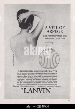 Lanvin parfum Lanvin A veil of Arpege vintage paper advertisement advert 1980s 1970s Stock Photo