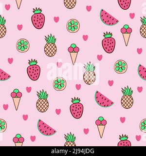 Summer food, bright seamless pattern Stock Vector