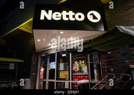 Copenhagen, Denmark, 20th April 2022: Netto is a Danish supermarket chain operating in Denmark, Germany, Poland Stock Photo