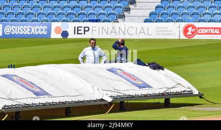Hove UK 20th May 2022 - Rob Andrew the Chief Executive of Sussex Cricket Club after play was abandoned because of the wet outfield on the first day of the cricket tour match between Sussex and New Zealand at the 1st Central County Ground Hove . : Credit Simon Dack / Alamy Live News Stock Photo