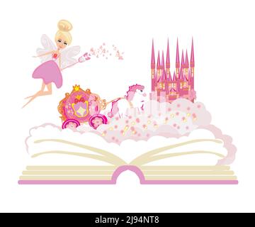 Magic world of tales, fairy castle appearing from the book Stock Vector ...