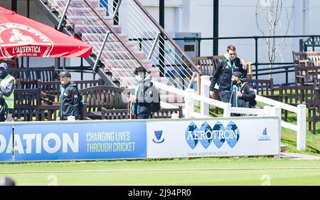 Hove UK 20th May 2022 -  The New Zealand team members leave after play was abandoned because of the wet outfield on the first day of the cricket tour match between Sussex and New Zealand at the 1st Central County Ground Hove . : Credit Simon Dack / Alamy Live News Stock Photo
