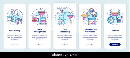 Collecting and processing data onboarding mobile app screen Stock Vector