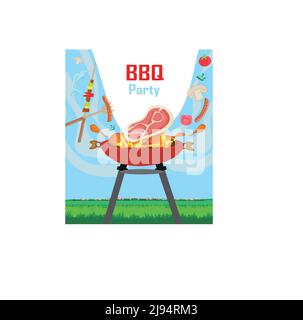 BBQ & Grill. Poster Template with Grill Illustration Stock Vector
