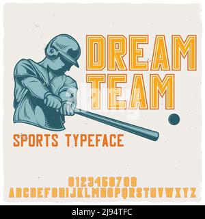 Original label typeface named 'Dream Team'. Good handcrafted font for any label design. Stock Vector