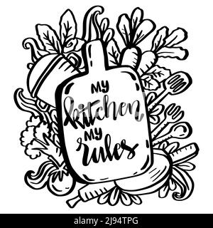 My kitchen my rules. Doodle poster Quotes. Stock Photo