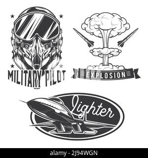 Set of aviation emblems, labels, badges, logos. Isolated on white. Stock Vector