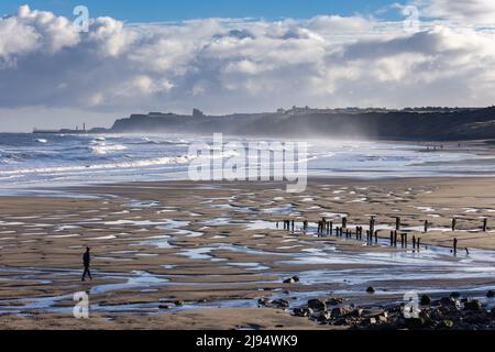 Wendy on Sandsend Beach, Whitby, North Yorkshire, England, UK Stock Photo
