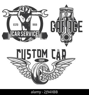 Set of car service emblems, labels, badges, logos. Isolated on white. Stock Vector