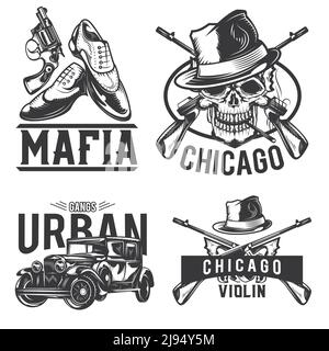 Set of mafia emblems, labels, badges, logos. Isolated on white Stock Vector