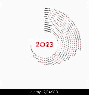 Colorful round calendar 2023 Calendar. Set of 12 Months. Planner for 2023 Year. Stock Vector