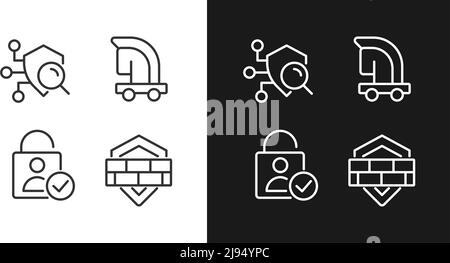 Online security measures pixel perfect linear icons set for dark, light mode Stock Vector