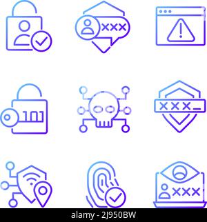 Cybersecurity technologies pixel perfect gradient linear vector icons set Stock Vector