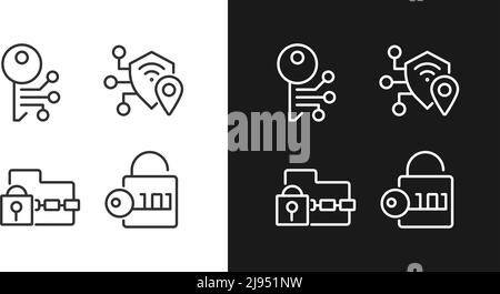 Encryption technologies pixel perfect linear icons set for dark, light mode Stock Vector