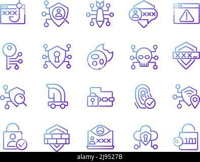 Online security pixel perfect gradient linear vector icons set Stock Vector