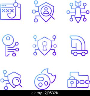 Malware and protection pixel perfect gradient linear vector icons set Stock Vector