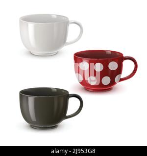 Vector illustration of colored bowls for soup. Isolated on white background Stock Vector