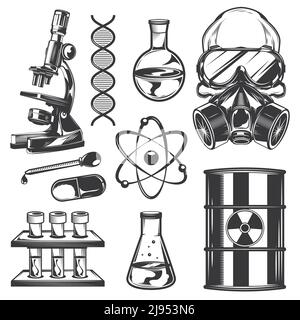 Set of chemistry elements for creating your own badges, logos, labels, posters etc. Isolated on white. Stock Vector
