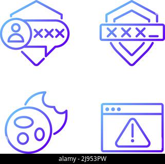 Personal security on internet pixel perfect gradient linear vector icons set Stock Vector