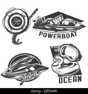 Set of diving emblems, labels, badges, logos. Isolated on white Stock Vector