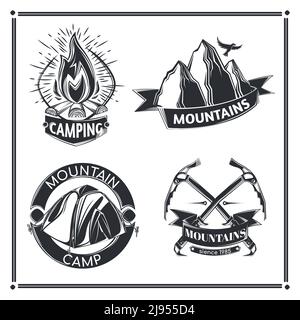Set of camping emblems, labels, badges, logos. Isolated on white Stock Vector