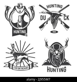 Set of hunting emblems, labels, badges, logos. Isolated on white Stock Vector