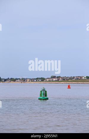 Deep Channel markers that mark the deep channel route into Harwich Haven and the Port of Felixstowe. Stock Photo