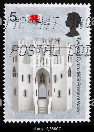 GREAT BRITAIN - CIRCA 1969: a stamp printed in the Great Britain shows King’s Gate, Caernarvon Castle, Wales, circa 1969 Stock Photo