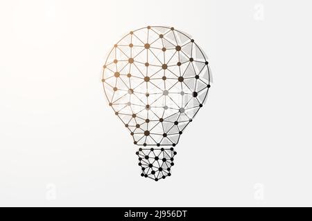 Light bulb 3d low poly symbol with connected dots. Idea, inspiration design vector illustration. Innovation polygonal wireframe Stock Vector