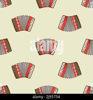 Seamless pattern with accordion. Background musical instrument wallpaper, vector illustration Stock Vector