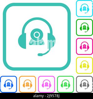 Video assistance solid vivid colored flat icons in curved borders on white background Stock Vector