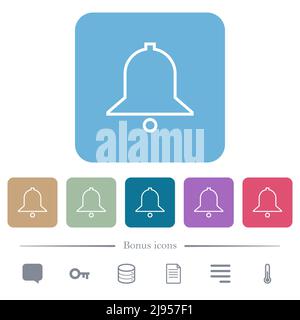Single bell outline white flat icons on color rounded square backgrounds. 6 bonus icons included Stock Vector