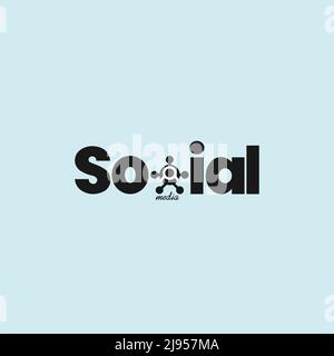 Social media typography with person icon on light blue background Stock Vector