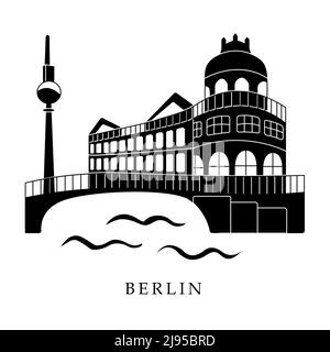 European capitals, Berlin. Black and white illustration Stock Vector