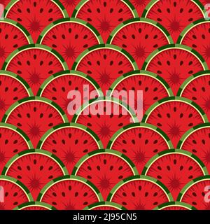 Seamless pattern with cut red watermelon. Vector colorful background. Stock Vector