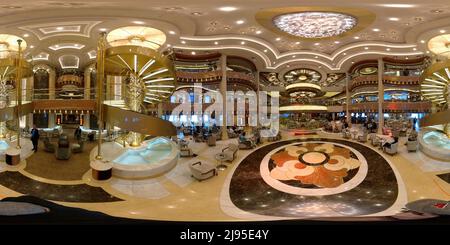 360 degree panoramic view of The Atrium in the central area of the Regal Princess Cruise Ship