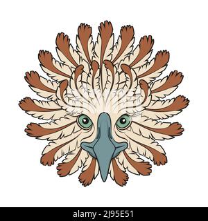 Abstract color illustration with eagle head and feathers. Isolated vector object on white background. Stock Vector