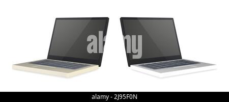 3d realistic laptop with blank screen on light background. Vector illustration. Stock Vector