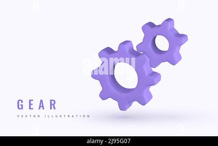 3D violet gear, setting symbol. Gear symbol of workflow concept. Vector illustration. Stock Vector