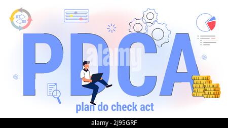 PDCA Plan Do Check Act Business action strategy goal success concept Method continuous improvement processes and products Vector illustration. Scheme Stock Vector